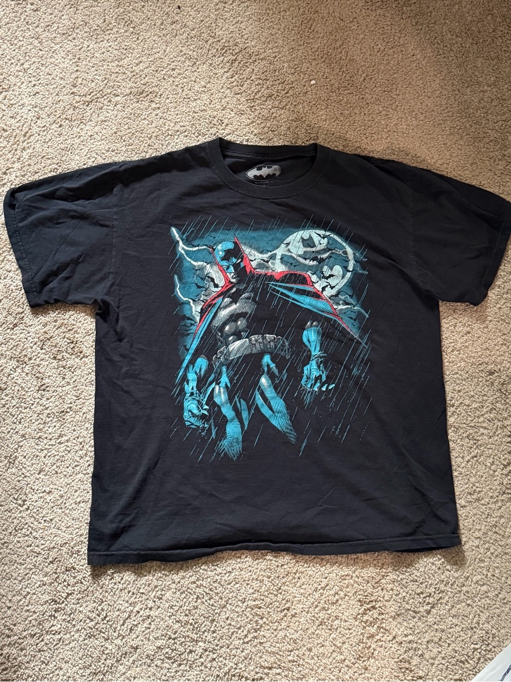 Batman Black Tee with Blue & Red Graphic